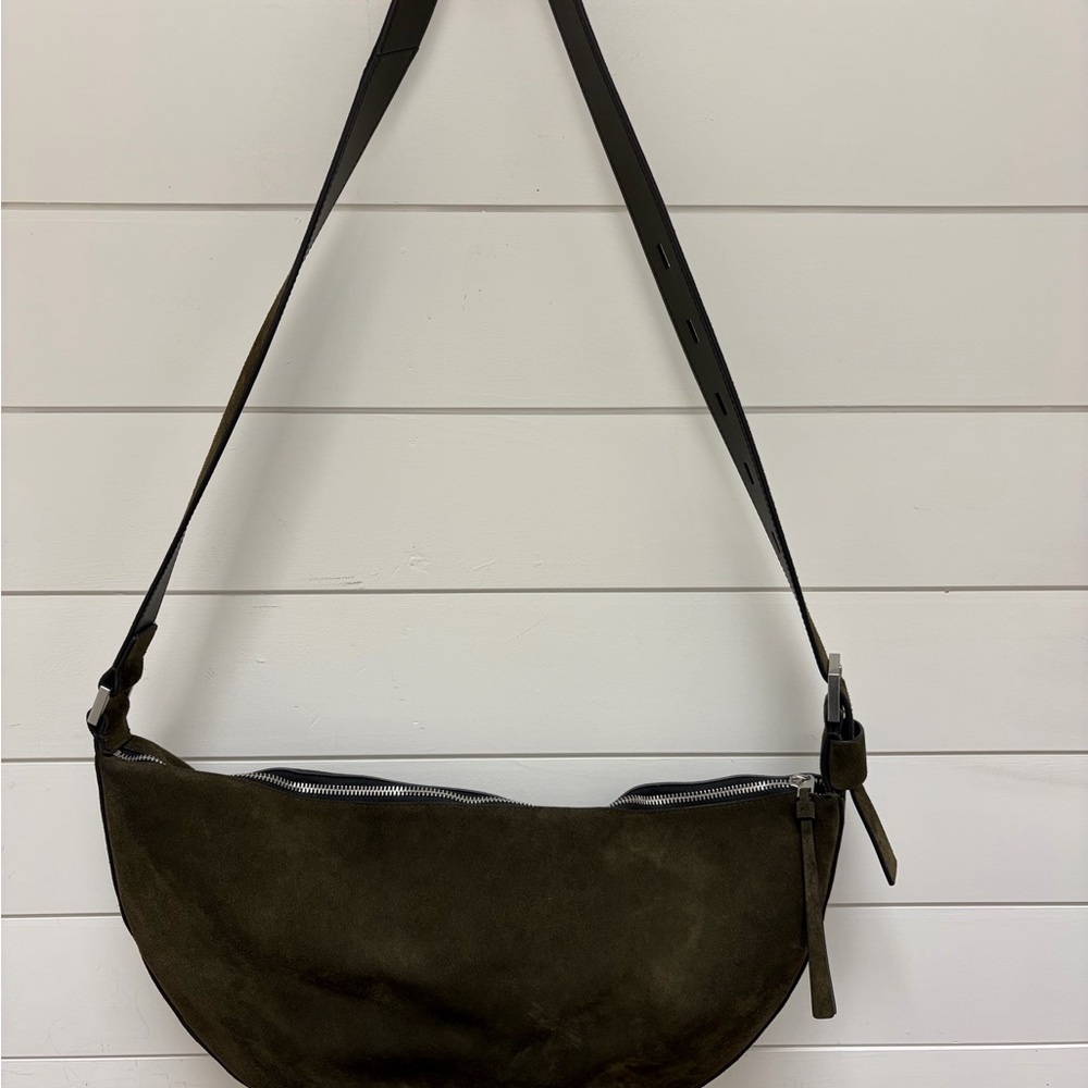 All Saints Olive Green Crossbody Half Moon Bag - Picture 3 of 5